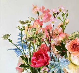 ピンクや水色の沢山の花